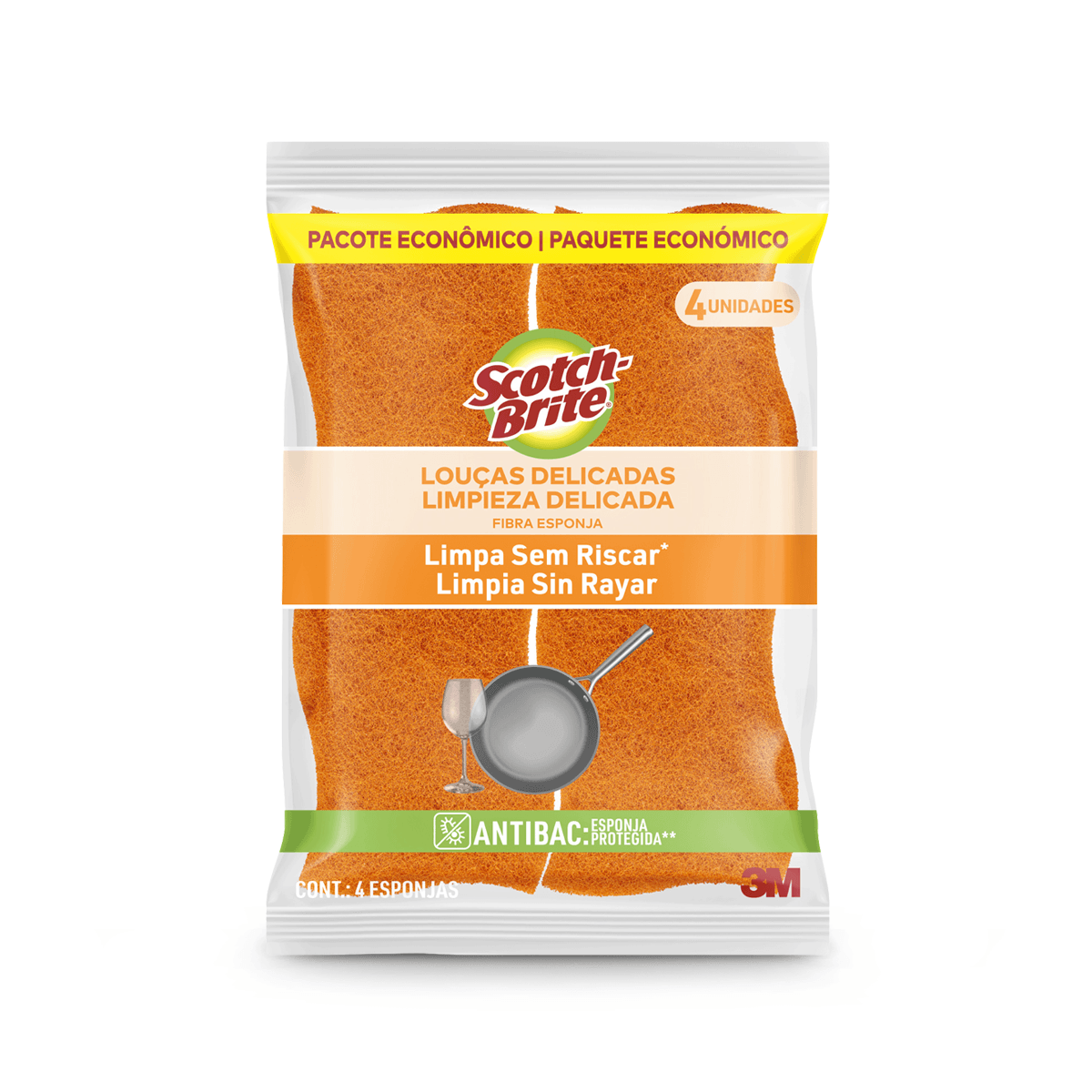 Esponja 3M Laranja Não Risca 4 unidades Scotch-Brite